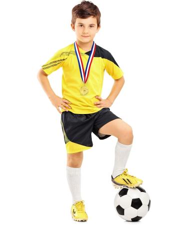 Juvale 12 Pack Soccer Medals - Gold Metal Team Participation Trophies for Kids and Adults - Perfect for Parties - Red, White, Blue Stripes with Soccer Ball and Goal Net Design - Buy Online on GoSupps.com