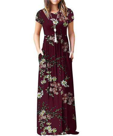 Women's Casual Summer Maxi Dress with Pockets - Long Sleeve U-Neck Red Beach Dress - Buy Online on GoSupps.com