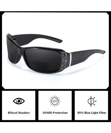 Bifocal Reading Sunglasses for Women - UV400 Protection Wrap Readers with Rhinestones - IF8166 Black 2.0x - Buy Online on GoSupps.com