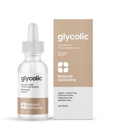Natural Outcome Glycolic Acid / AHA 12% Renewal Serum | Anti-Aging Exfoliating Facial Serum | Increases Cell Turnover Leaving Behind Smoother Skin | Clarifies Acne and Rejuvenates Skin | 1 Oz