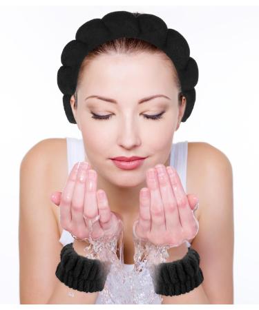 WLLHYF Spa Headband Wristband Set for Washing Face Sponge Makeup Skincare Hairband Soft Towel Cloth Headwear Puffy Non Slip Padded Hair Band Hair Accessory for Women Girls Shower Sports(Black) - Buy Online on GoSupps.com