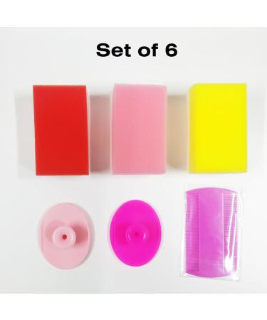 Baby Bath Brush & Baby Comb Set - Newborn Bath Essentials Baby Scalp Scrubber (6-Pack) (Red/Pink/Yellow) - Buy Online on GoSupps.com