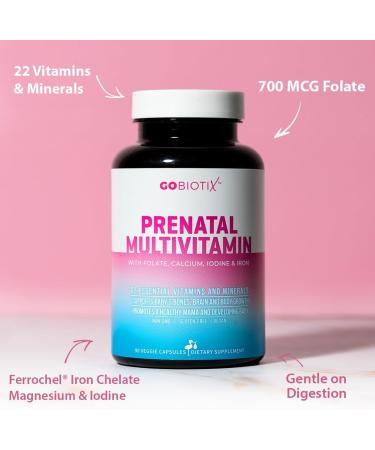 GOBIOTIX Prenatal Vitamins for Women - Multivitamins with Iron Calcium Vitamin D2 C Zinc & Folic Acid for Pregnancy - Pre and Postpartum Essentials - Non-GMO - 90 Capsules - Buy Online on GoSupps.com