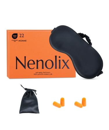 Nenolix 22mm 100% Pure Mulberry 6A Silk Sleep Mask & Blindfold with 100% Silk Filling Travel and Nap Soft Eye Masks with Gift Box and Travel Bag (Black)