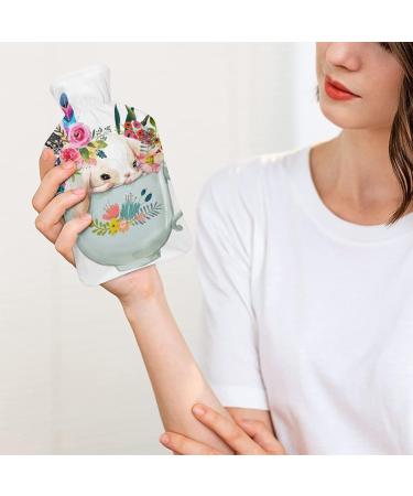 Rabbit Flower Hot Water Bottle with Plush Cover | Hand Warmer for Adults & Children | 26.5x15.3cm | International Shipping Available - Buy Online on GoSupps.com