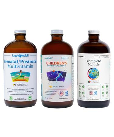 LIQUIDHEALTH Prenatal/Postnatal Multivitamin Adult Complete Multiple & Children's Complete Multiple Whole Family Vitamin Bundle - Overall Health for Moms Dads & Kids - Made in USA Vegan Non-GMO