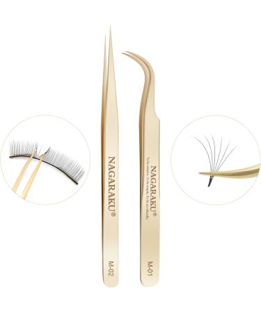 Nagaraku Eyelash Sink - Professional Precision Tweezers for Eyelash Extensions | Stainless Steel M-01 & M-02 | Curved & Straight | Volume Eyelash Tools - Buy Online on GoSupps.com