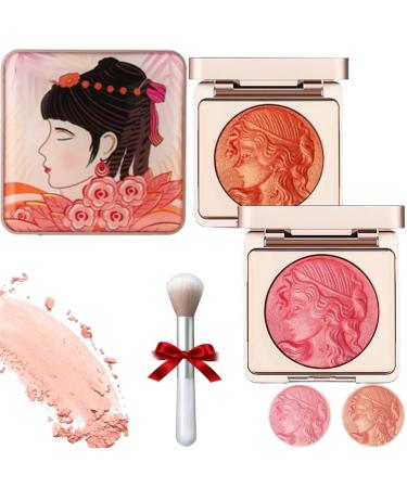 Embossed Smooth Powder Blush Palette For Cheeks - Embossed Girl Blush for Cheeks Matte Face Powder Blush Palette Natural Makeup Radiant Finish (01+02)