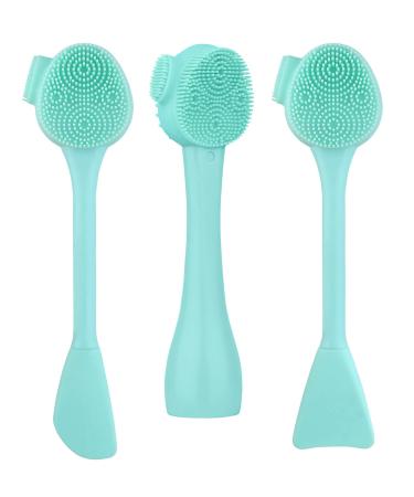 Silicone Facial Cleansing Brush 3 Designs, Beomeen 4 in 1 Handheld Face Scrubber for Deep Gentle Exfoliating, Double-Ended Face Wash Scrub Brush for Face Skincare and Massage (Green)