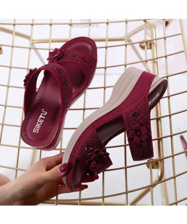 Shop Women's Floral Wedge Heel Sandals - Boho Beach Flip-Flops | Comfortable Open Toe Travel Shoes (Blue 37 EU Red 39 EU) - Buy Online on GoSupps.com