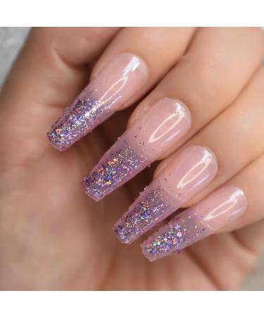 Extra long coffin for pressing full cover ballerina artificial nails glitter pink nude artificial nails set for your own 24 pieces/set