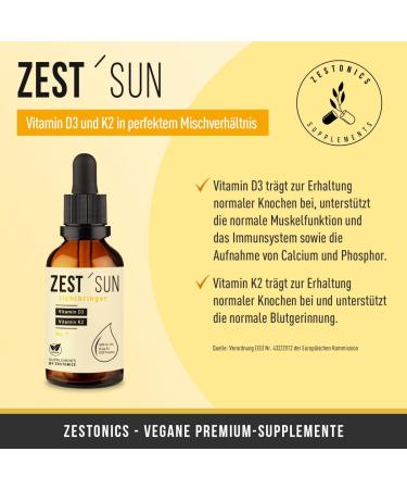  zestonics Vitamin D3 / K2 (1020 drops) Vegan - 99.7% All-Trans K2VITAL from Kappa - D3 in lichen - liquid high dose (1000 IU.) - Buy Online on GoSupps.com