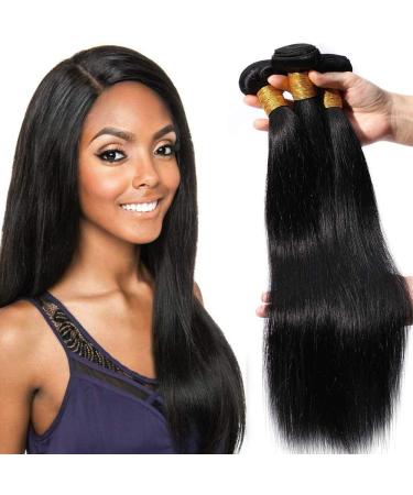 Brazilian Human Hair 3 Bundles Straight Virgin Weave Brazilian Extensions 100% Human Hair Natural Black 18"18"18"