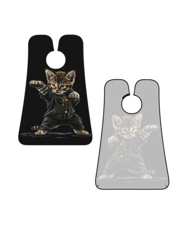 Cute Kungfu Cat Print Beard Bib Apron - Non-Stick Hair Catcher for Men | Perfect Shaving Gifts - One Size Black - Buy Online on GoSupps.com