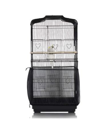 ASOCEA Adjustable Bird Cage Cover Bird Cage Seed Feather Catcher Guard Parrort Parakeet Nylon Mesh Netting Birdcage Skirt for Round Square Cages - Black (Not Include Birdcage)