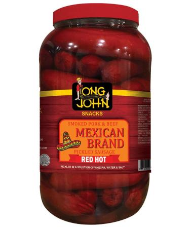 Long John Snacks Pickled Sausage - Gourmet Smoked Pickled Beef and Sausage Snack (Red Hot) 4.5lb (2 Pack) - Buy Online on GoSupps.com