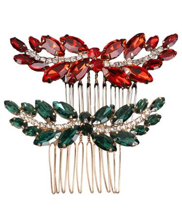 Rhinestone Teeth Hair Comb Green Rhinestone Hair Accessories French Red Bun Chignon Bridal Hair Accessories Hair Side Comb Slides Clips Rhinestone Wedding for Women and Girls