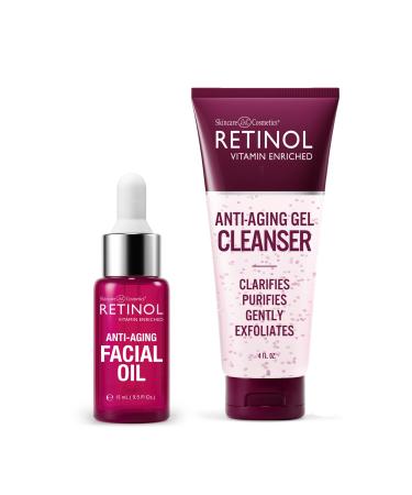 Retinol Anti-Aging Facial Oil With Nine Essential Oils Restores Hydration and Nourishment Anti-Aging Gel Cleanser - Gently Cleans Impurities From Pores & Exfoliates for Soft Smooth Skin