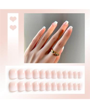 White and Pink False Nails with Glue Stickers Short French Fake Nails 24 Pieces Medium Coffin Nails Acrylic Press on Nails Stick on Nails for Women and Girls - Buy Online on GoSupps.com