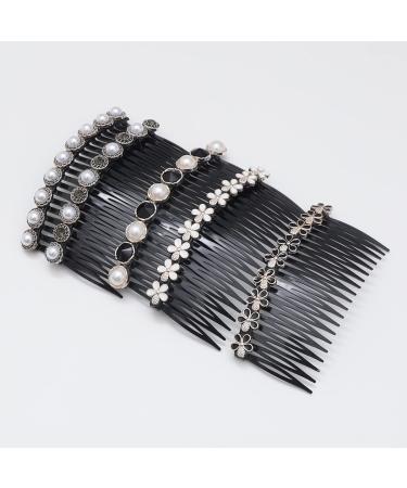 Aoxmas 5PCS 20 Teeth Hair Comb Set with Pearl Flower Rhinestone Buttons - Women's Hair Accessories - Buy Online on GoSupps.com