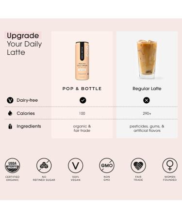 Pop & Bottle Organic Oat Milk Lattes with Adaptogens - Mocha Flavor | 8 Fl Oz (Pack of 12) | Maca Ashwagandha MCT Oil Cold Brew Coffee with Dates | Dairy-Free, Gluten-Free, Vegan - Buy Online on GoSupps.com