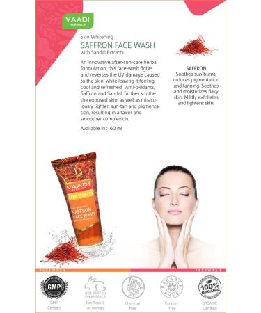 Vaadi Herbals 100% Organic Sun Shield - Skin Whitening Saffron Face Wash with Sandal Extract | Pack of 4 x 60ml | Buy Online - Buy Online on GoSupps.com