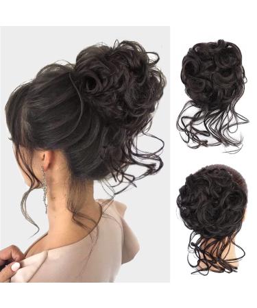 AISI BEAUTY Messy Bun Hair Piece Tousled Updo Hair Extension With Elastic Rubber Band Hairpiece (black brown)