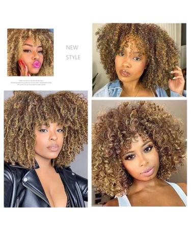 Nnzes Afro Short Curly Wig - Brown to Blonde Kinky Curly Fluffy Wig for Black Women 12inch - Synthetic Hair Full Wigs for Daily Wear - Buy Online on GoSupps.com