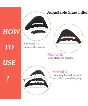 4 Pairs Adjustable Shoe Filler & Heel Grip Liner Inserts - Reusable Toe Plug Foot Brace Pads for Men & Women - Black Khaki Beige - Buy Online on GoSupps.com