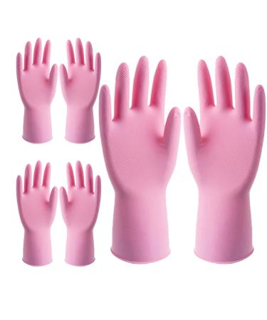 KKRAUS Reusable Cleaning Gloves Waterproof Dishwashing Gloves for Gardening and Housework Rubber Gloves Kitchen Gloves 3 Pair Washing Up Gloves (Color : Pink Size : Medium) Medium Pink