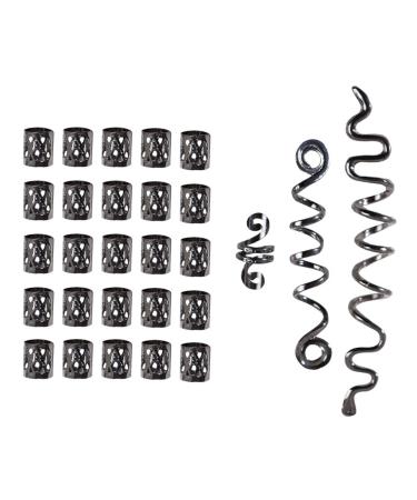 28Pcs Hair Accessories Loc Hair Jewelry for Women Braids Spiral Coils Dreadlock Beads Braids Rings Clips Hair Wraps Accessory Decoration black