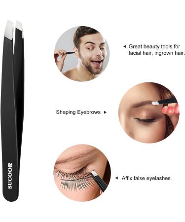 SUCOOR Professional Stainless Steel Inclined Tweezers for High Precision Hair Removal - Ideal for Men and Women, Ingrown Hair & Plucking - Easy to Carry Packaging (1 Pack) - Buy Online on GoSupps.com