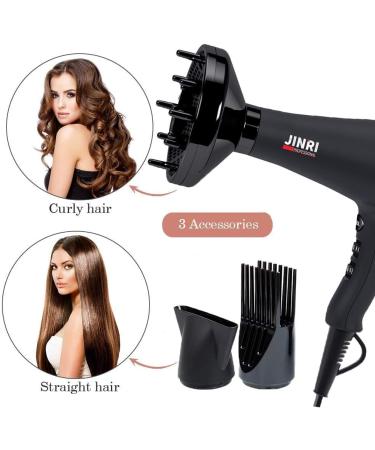Professional Ionic Infrared Hair Dryer 1875W - Black Blow Dryer with Diffuser & Concentrator for Curly Hair - Buy Online on GoSupps.com