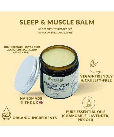 Sap nne Naturals Magnesium Wellness Balm- Vegan | Sleep & Muscle Balm | High-Strength Zechstein Magnesium 625mg | Restless Legs | Argan Oil Hempseed Oil Shea Butter |60g Jar Cream - Buy Online on GoSupps.com