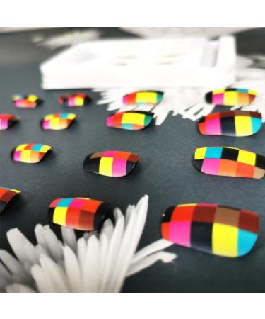 Colorful Short Square Mosaic Press-on Nails | Reusable Acrylic Matte False Nails - Buy Online on GoSupps.com