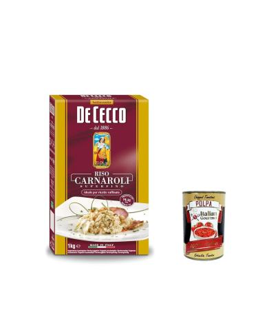 Italian Gourmet E.R. De Cecco Carnaroli Superfino Rice - Medium Grain Rice for Risotto - 1000g + Italian Gourmet Pulp 400g