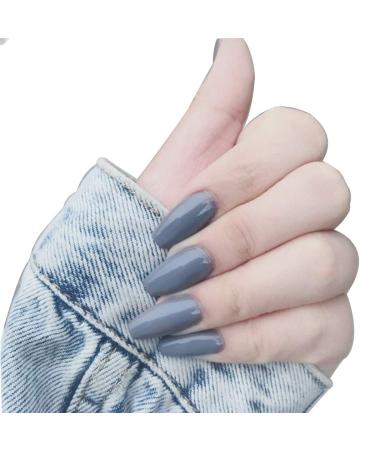 Sethain shiny purely false nails tips gray ballerina wrong fingernails long complete cover 24 pieces press on nail for women and girls