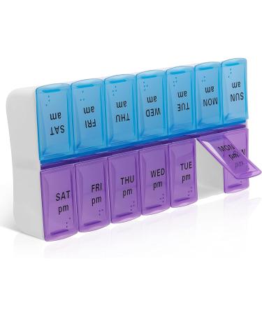 Large 2 Times a Day Weekly Pill Organizer in Blue-purple - AM PM Pill Box Case - 7 Day Pill Container - Buy Online on GoSupps.com