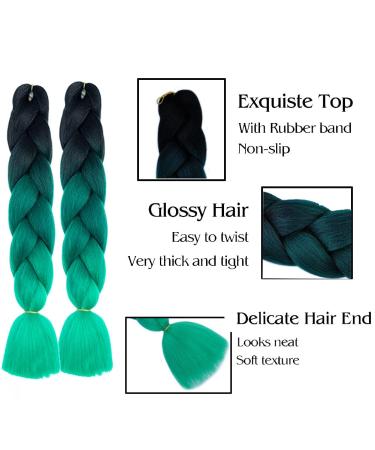 KanCalon 24 Ombre Jumbo Braids - 6 Pieces Synthetic Crochet Hair Extensions (Deep Green & Black) for Stunning Hairstyles - Buy Online on GoSupps.com