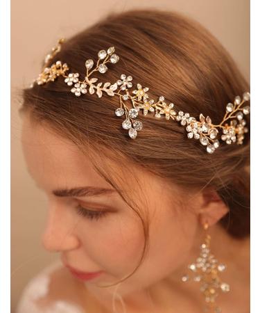 Deniferymakeup Bridal Floral Rhinestone Headband Rhinestone Earring Set Gold Wedding Accessories for Women and Girls - Buy Online on GoSupps.com