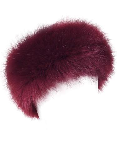 FHQHTH Wine Red Faux Fur Headband with Elastic for Women - Winter Earwarmer Ski Earmuff - Buy Online on GoSupps.com