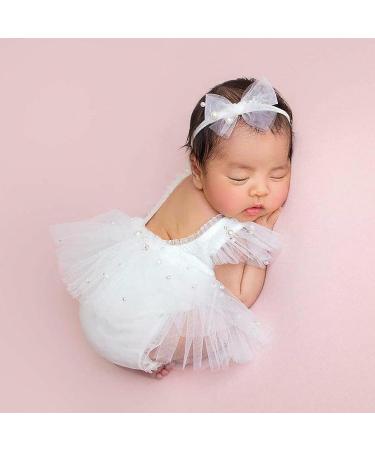M&G House White Lace Newborn Photography Romper Outfit | Baby Girl Props for Halloween Photoshoot | Short Sleeve (0-2 months) - Buy Online on GoSupps.com