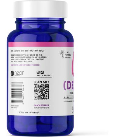 Nectr DE-Stress - Ashwagandha - Rhodiola Rosea - Reishi Extract 10:1 - L-Theanine - Chamomile Extract 20:1-30 Servings (60 Capsules) - Promotes Natural Mood Control for Relaxation - Made in Sweden - Buy Online on GoSupps.com