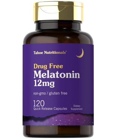Tahoe Nutritionals Melatonin 12 mg | 120 Quick Release Capsules | Drug Free Supplement | Non-GMO Gluten Free