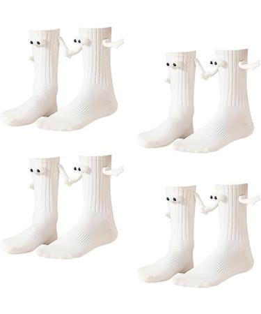 MUTYNE 4 Pair Magnetic Hand Holding Socks 2023 Socks Holding Hands Funny Magnetic Suction 3d Doll Couple Socks For Women Men (white One size fits all)