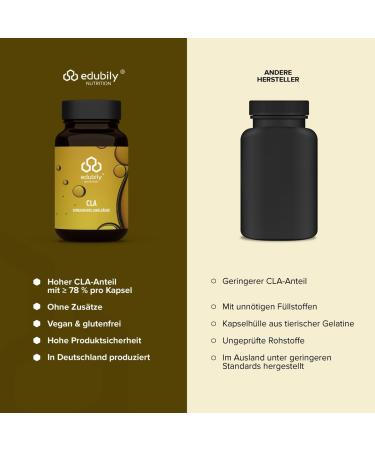 Edubily Nutrition CLA - Vegan 78% Conjugated Linoleic Acid - High Safety - 120 Capsules in Brown Glass - International Shipping Available - Buy Online on GoSupps.com