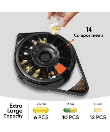 Fullicon 14-Compartment Pill Dispenser with Child-Proof Lock - Spindo Medicine Dispenser for Elderly - Light Black - Buy Online on GoSupps.com