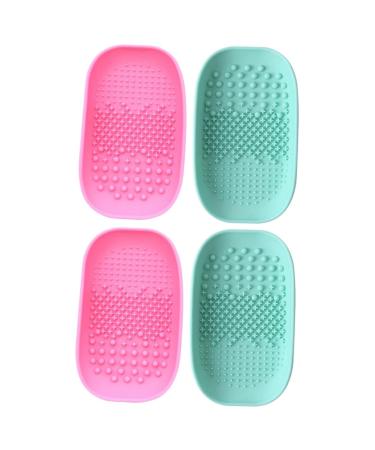FRCOLOR Set of 4 Makeup Brush Exfoliating Pad Makeup Cleaning Mat Makeup Brush Washer Cleaning Mat for Makeup Brush Keychain Comb Makeup Box Silica Gel Cleaner Portable