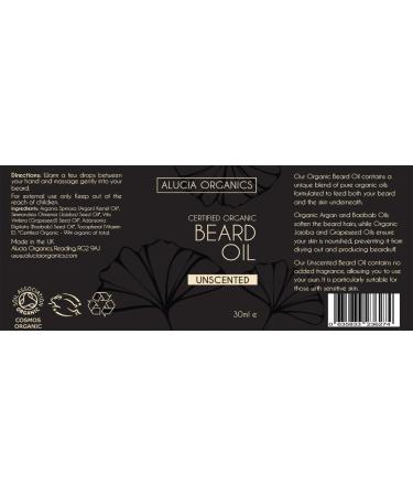 Alucia Organics Certified Organic Beard Oil 30ml - Unscented | Premium Natural Grooming for Men - Buy Online on GoSupps.com