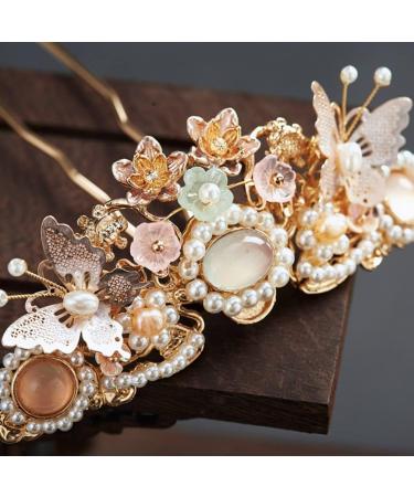 Minkissy Pearl Hair Clip Wedding Hair Clips Retro Crystal Hair Clip Chinese Traditional Style Headdress Ancient Flower Butterflies Hairpin Prop for Women Girls Pearl Hair Clip Wedding Hair Clips - Buy Online on GoSupps.com